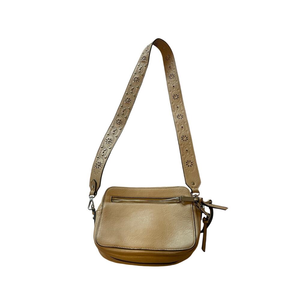 tan free people cross body round studded bag